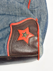 Moschino Jeans 2000s Denim & Leather Studded Spellout Tote Bag