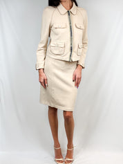 Blumarine 2000s Cream Cashmere-Blend Logo Tape Jacket & Skirt Set - S/M