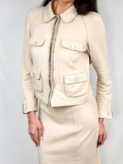 Blumarine 2000s Cream Cashmere-Blend Logo Tape Jacket & Skirt Set - S/M