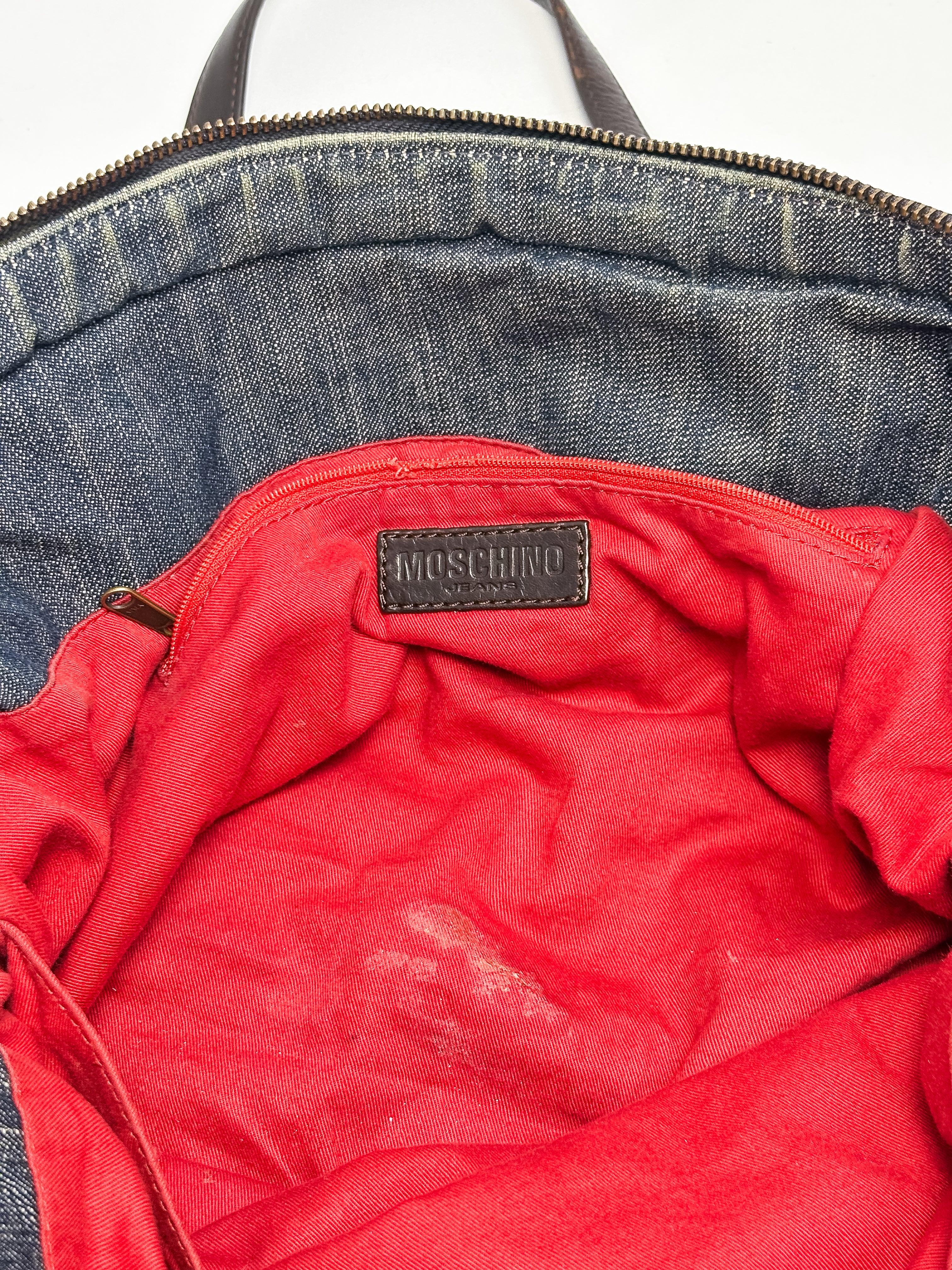 Moschino Jeans 2000s Denim & Leather Studded Spellout Tote Bag