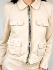 Blumarine 2000s Cream Cashmere-Blend Logo Tape Jacket & Skirt Set - S/M