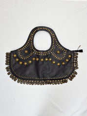 Campomaggi 2000s Black Leather Dome Stud Crescent Tote Bag
