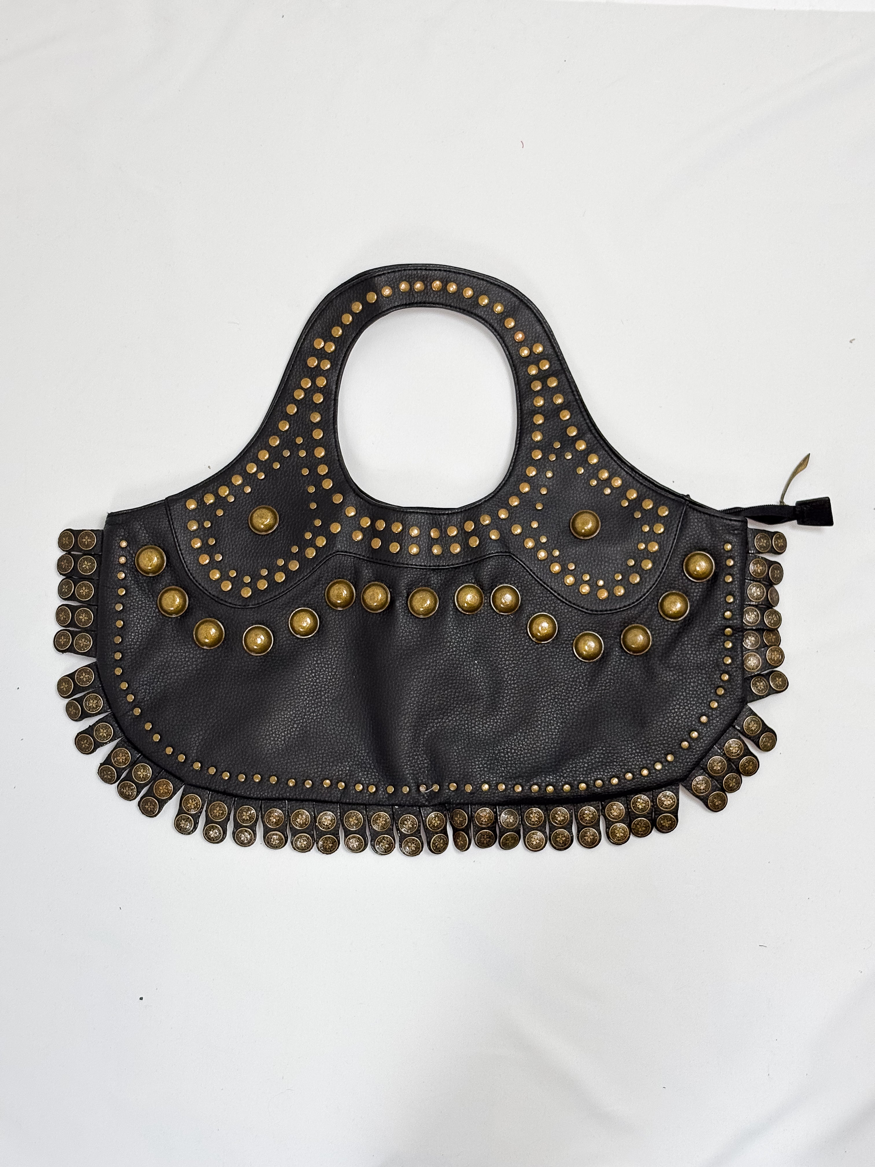 Campomaggi 2000s Black Leather Dome Stud Crescent Tote Bag