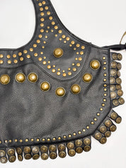 Campomaggi 2000s Black Leather Dome Stud Crescent Tote Bag