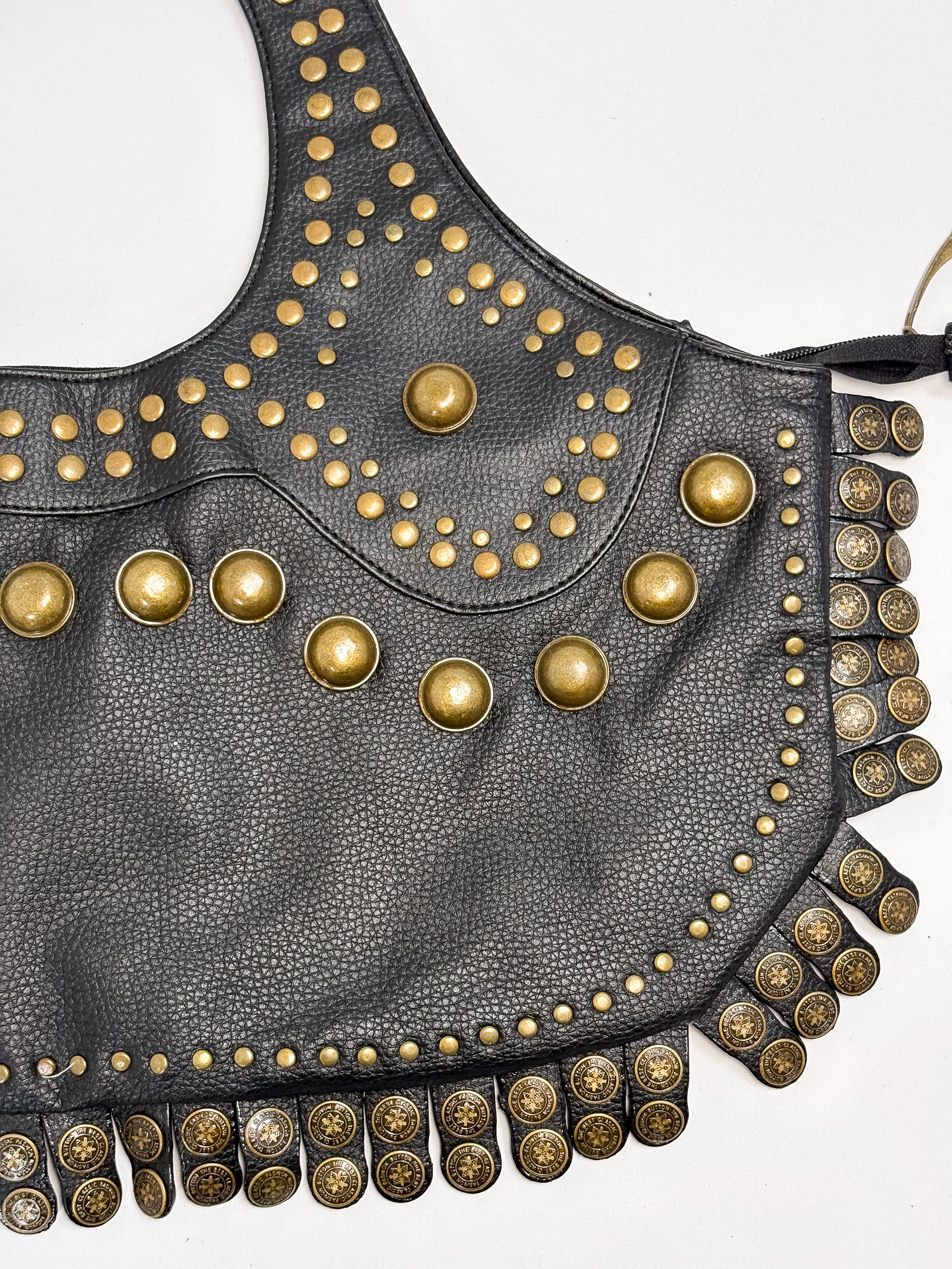 Campomaggi 2000s Black Leather Dome Stud Crescent Tote Bag