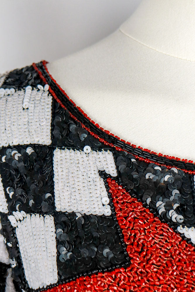 Ella Singh for Escada 1990s Couture Limited Edition Sequin Star and Checkered Cocktail Dress