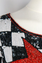 Ella Singh for Escada 1990s Couture Limited Edition Sequin Star and Checkered Cocktail Dress