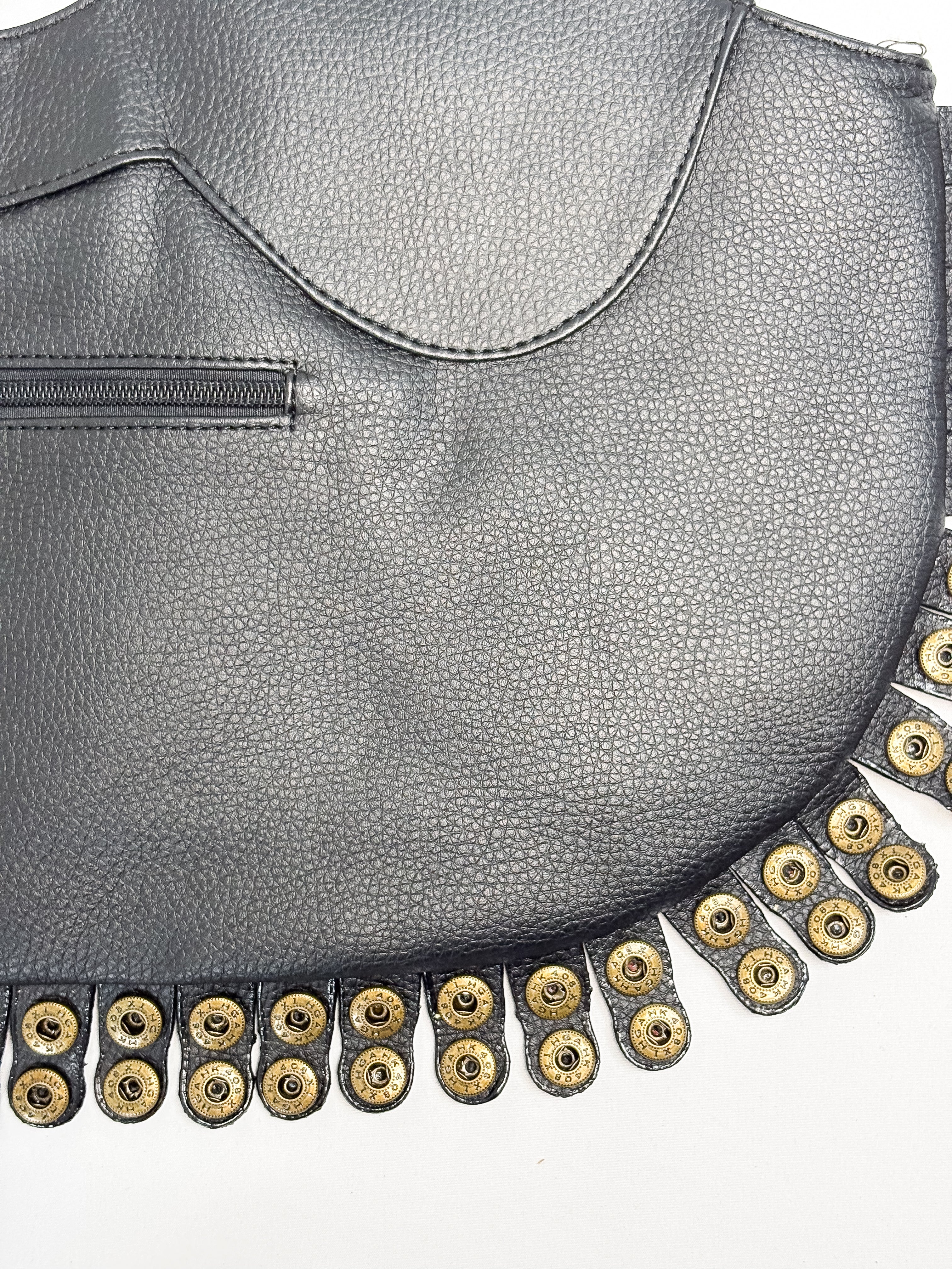 Campomaggi 2000s Black Leather Dome Stud Crescent Tote Bag