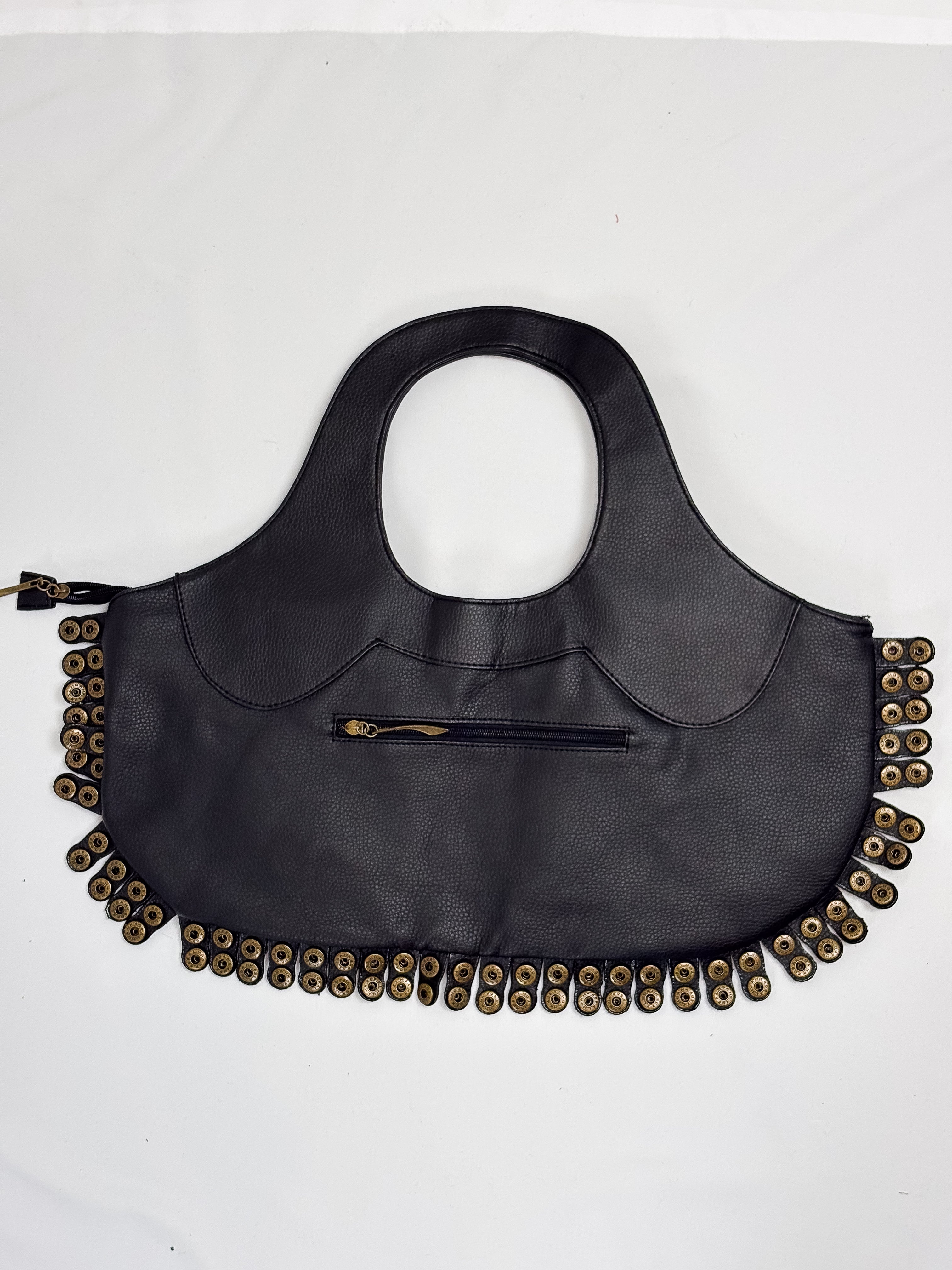 Campomaggi 2000s Black Leather Dome Stud Crescent Tote Bag