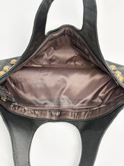 Campomaggi 2000s Black Leather Dome Stud Crescent Tote Bag