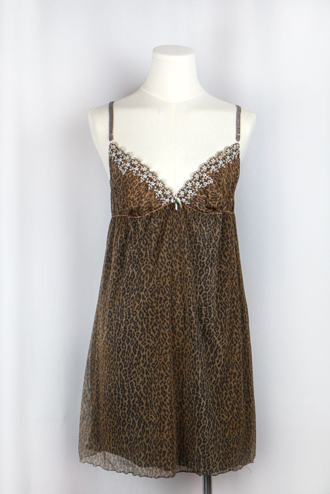 D&G 2000s Cheetah Babydoll Slip with Floral Lace Trim