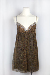 D&G 2000s Cheetah Babydoll Slip with Floral Lace Trim