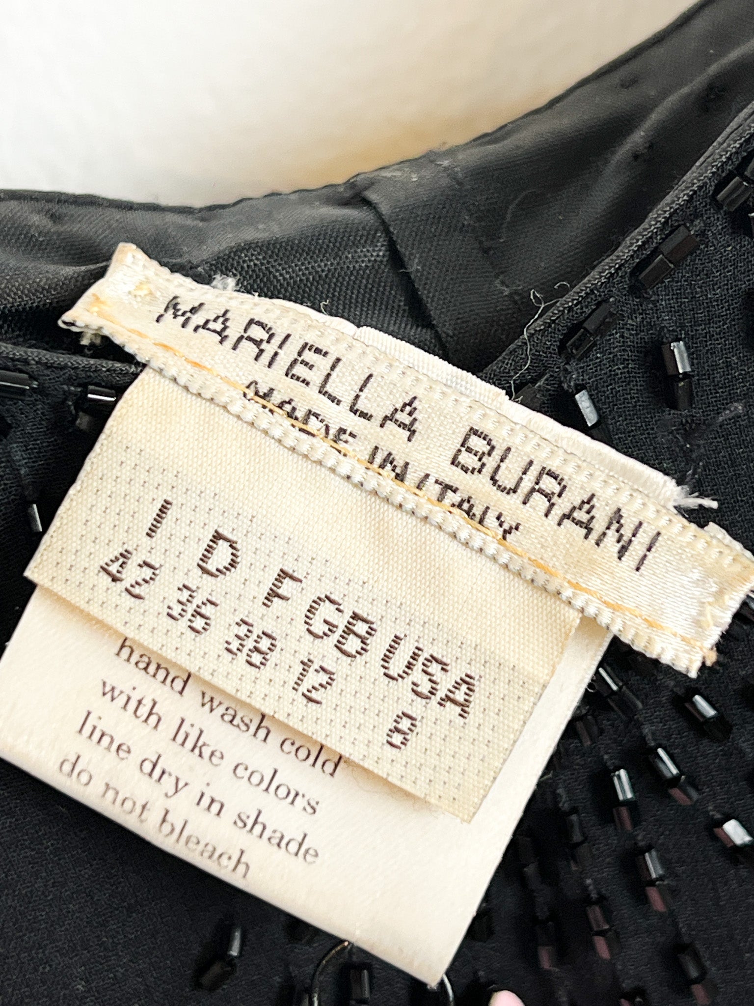 Mariella Burani 1990s Black Silk Beaded Sequin Floral Asymmetric Fringe Slip Dress - S