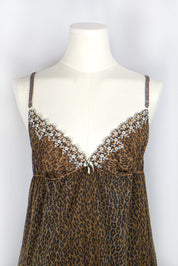 D&G 2000s Cheetah Babydoll Slip with Floral Lace Trim