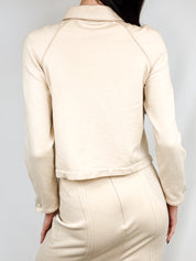 Blumarine 2000s Cream Cashmere-Blend Logo Tape Jacket & Skirt Set - S/M