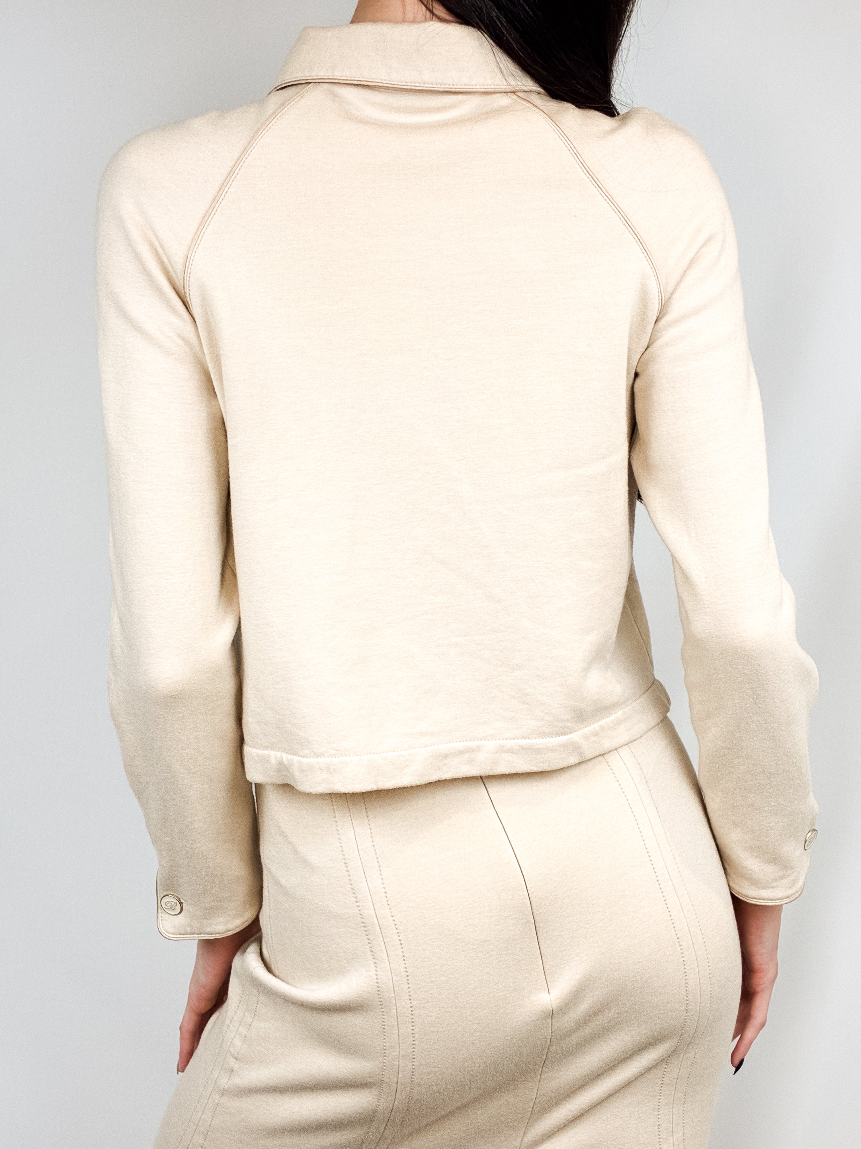 Blumarine 2000s Cream Cashmere-Blend Logo Tape Jacket & Skirt Set - S/M