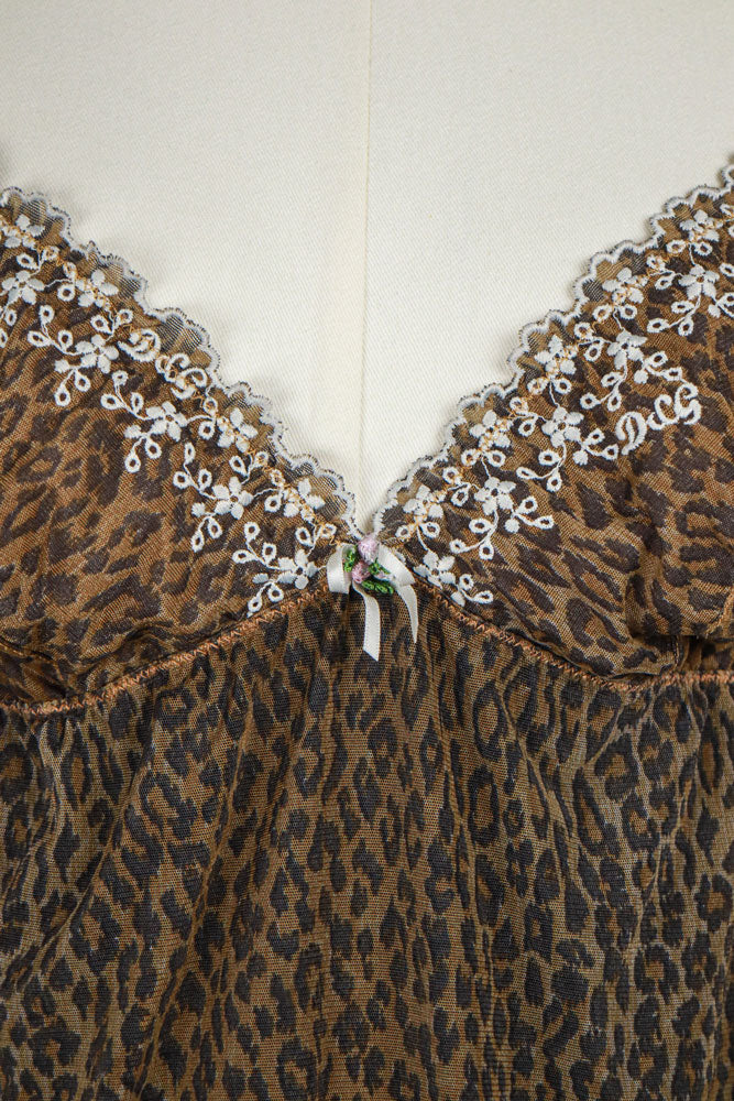 D&G 2000s Cheetah Babydoll Slip with Floral Lace Trim