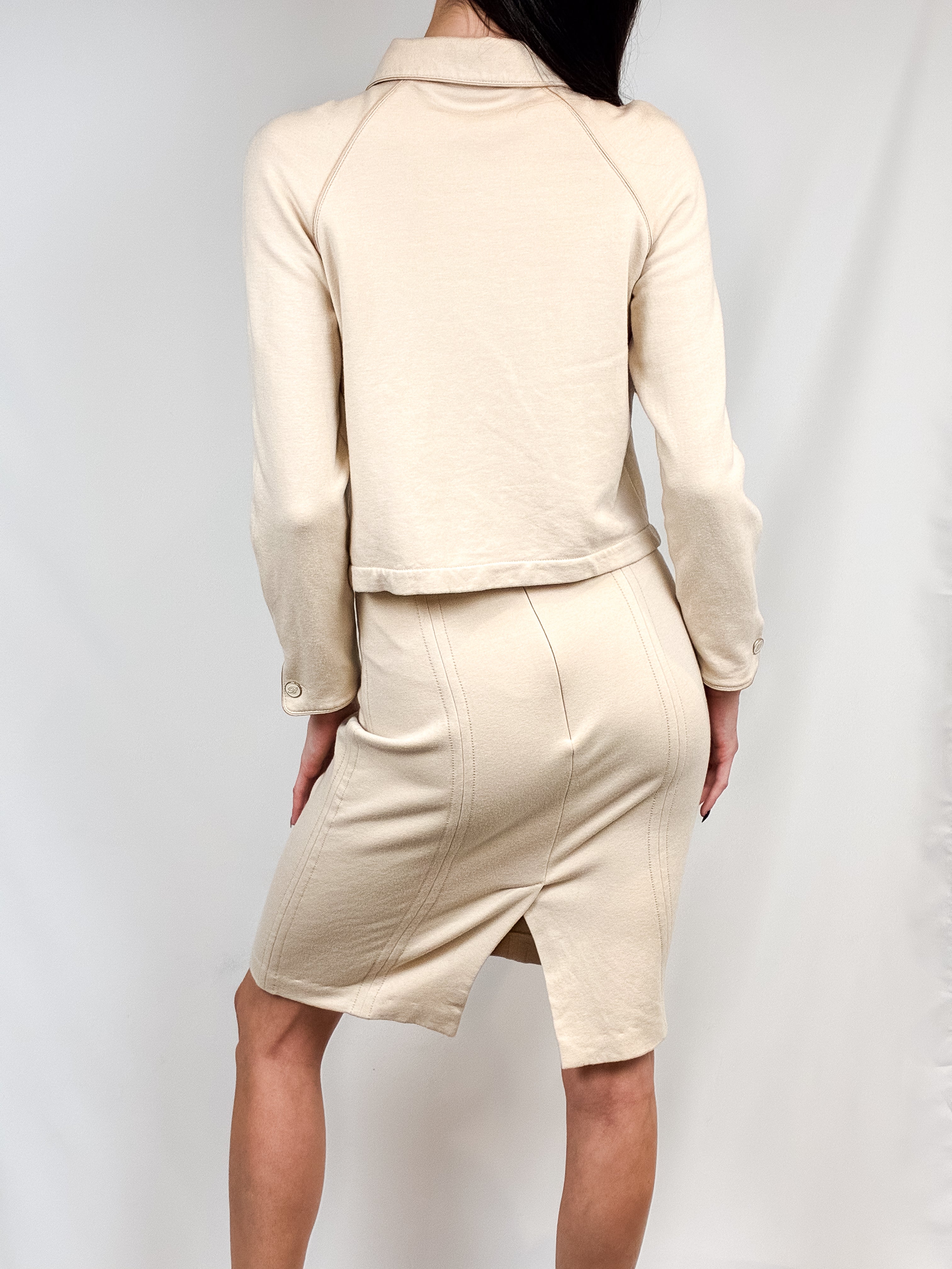 Blumarine 2000s Cream Cashmere-Blend Logo Tape Jacket & Skirt Set - S/M
