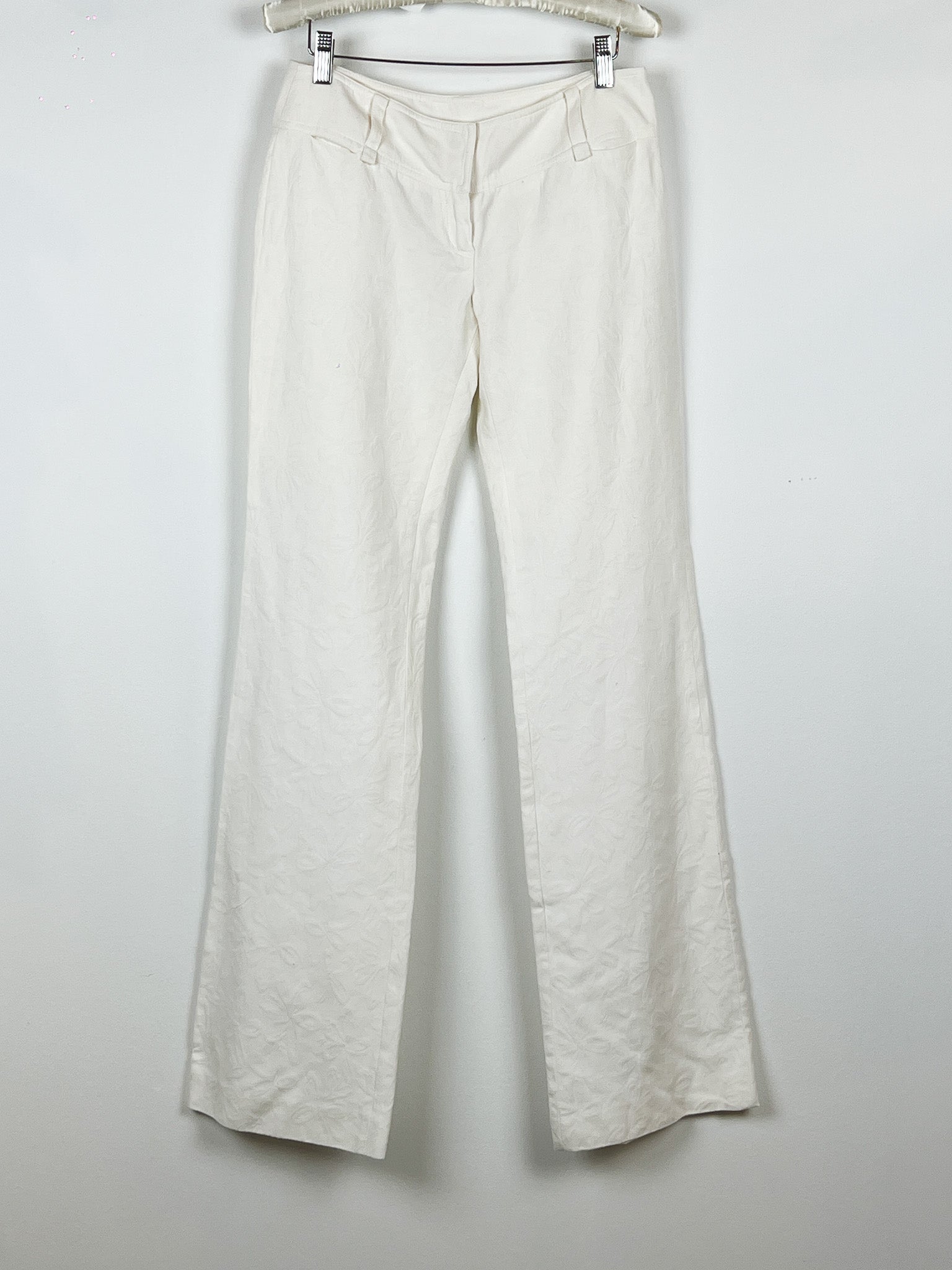 Maurizio Pecoraro Milano 2000s Ivory Cotton Jacquard Flare Trousers - IT 42
