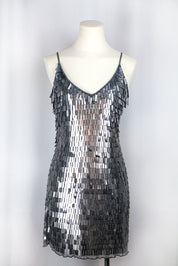 Y2K Silver Rectangular Sequin Mini Dress