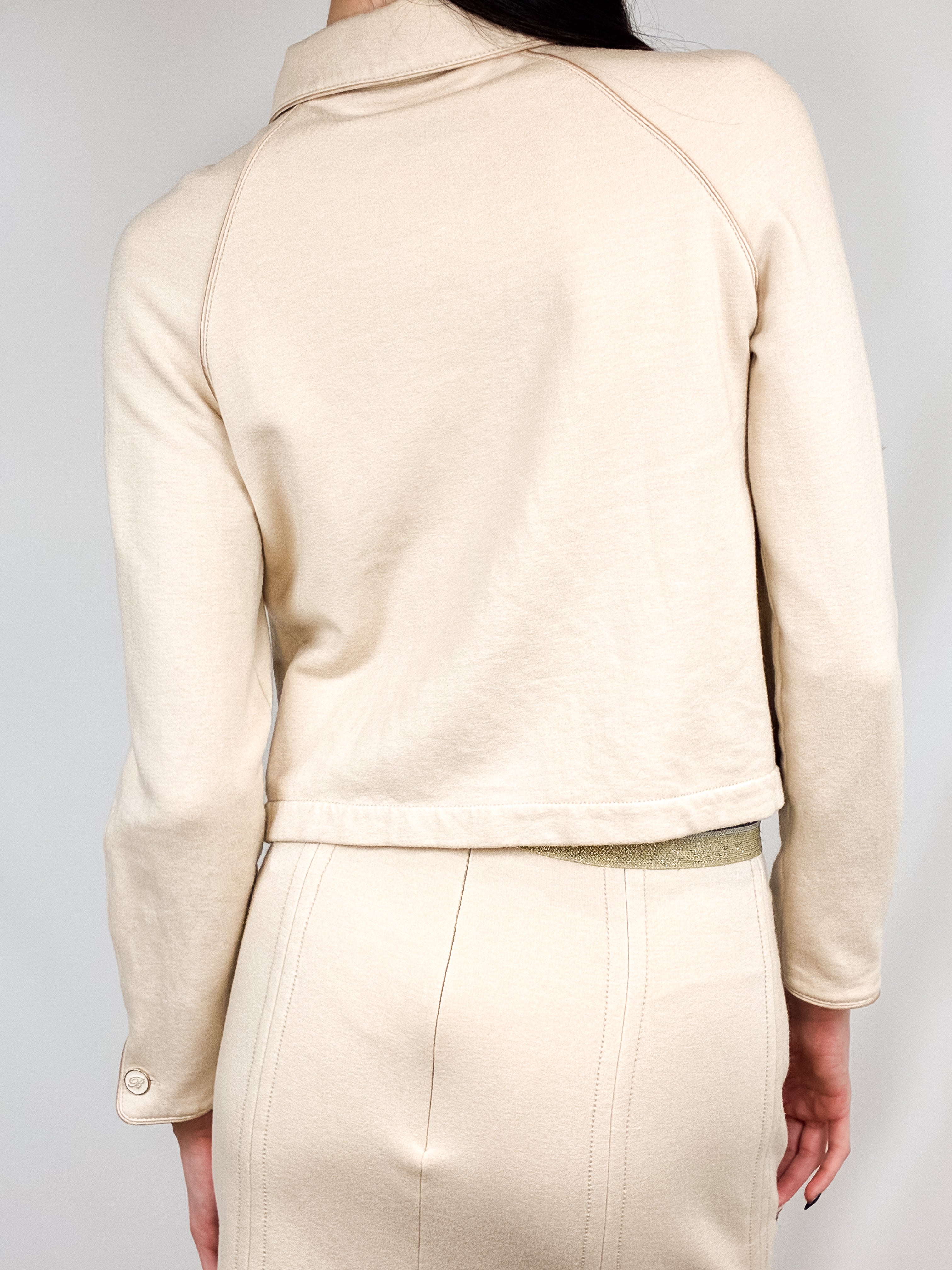 Blumarine 2000s Cream Cashmere-Blend Logo Tape Jacket & Skirt Set - S/M