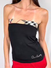 Burberry 2000s Nova Check Rhinestone Logo Tube Top - S/M
