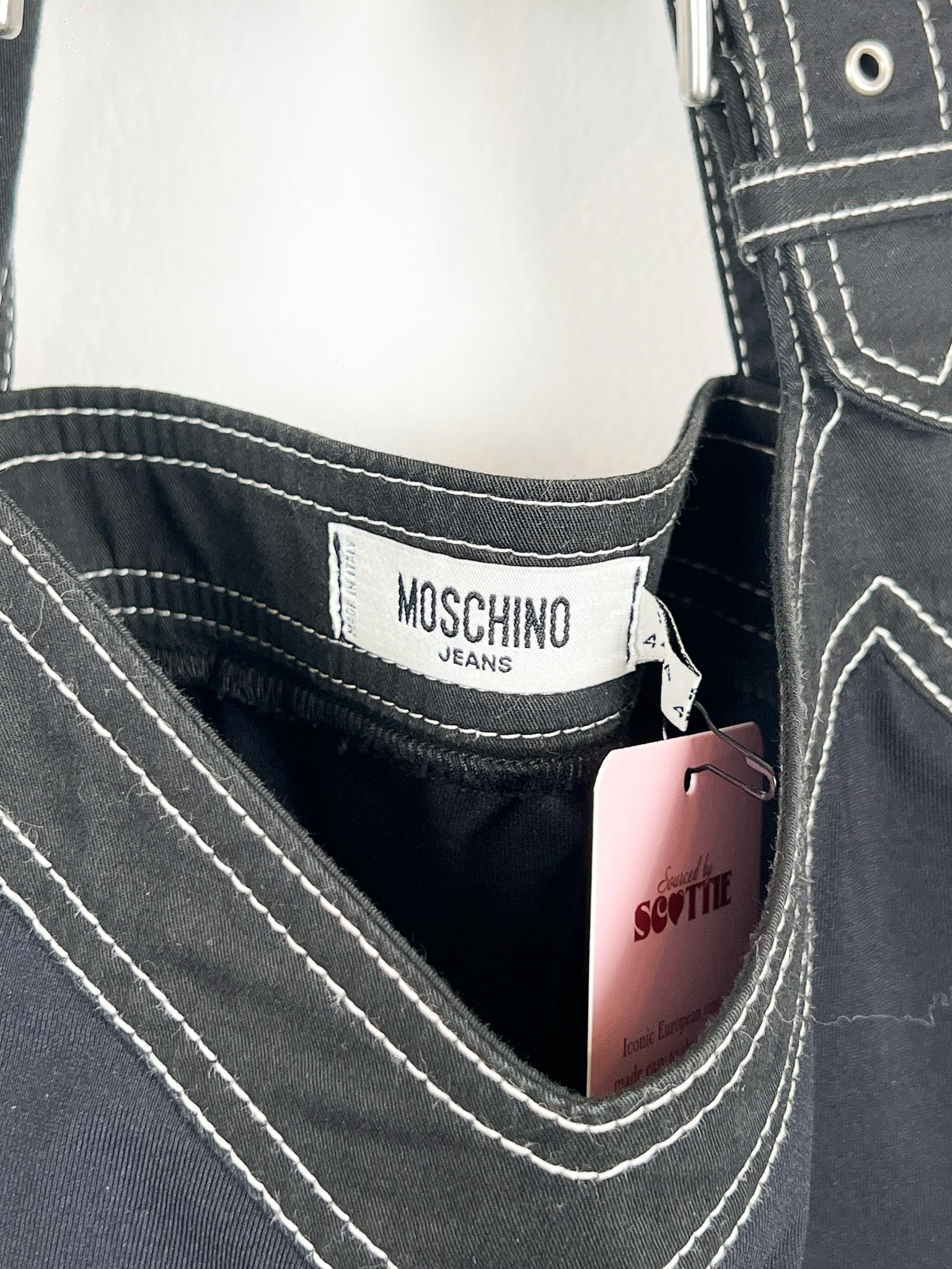 Moschino Jeans 1990s Black Contrast Stitch Buckle Halter Top and Midi Skirt Set - M