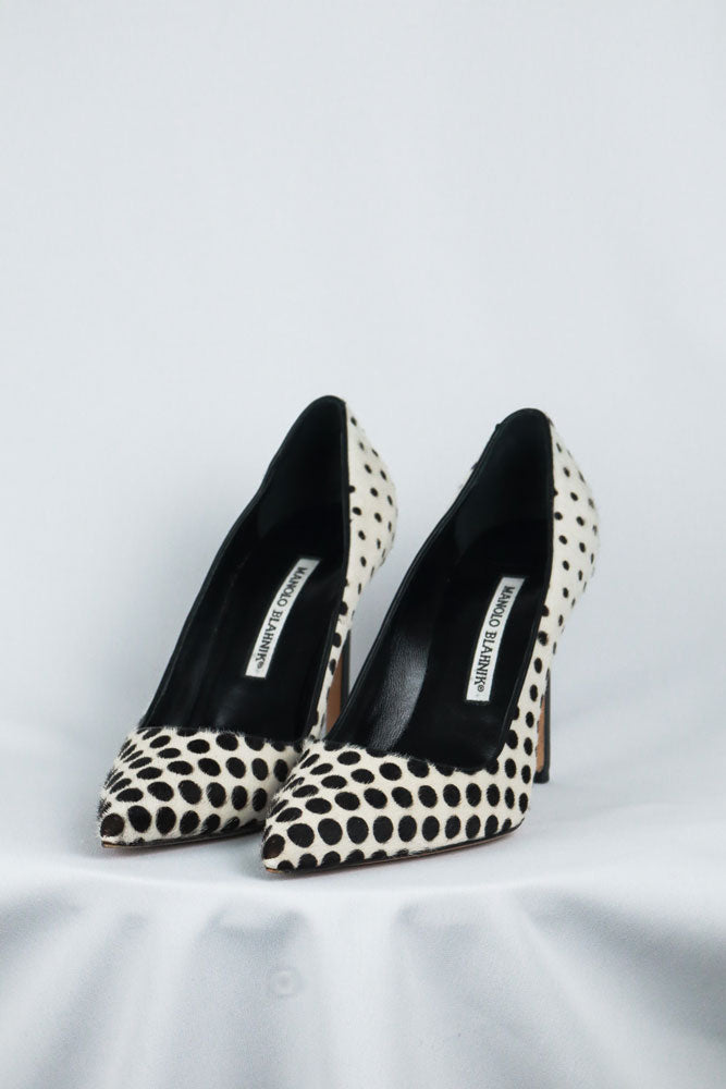 Manolo Blahnik Black & White Ponyhair Dot Pumps