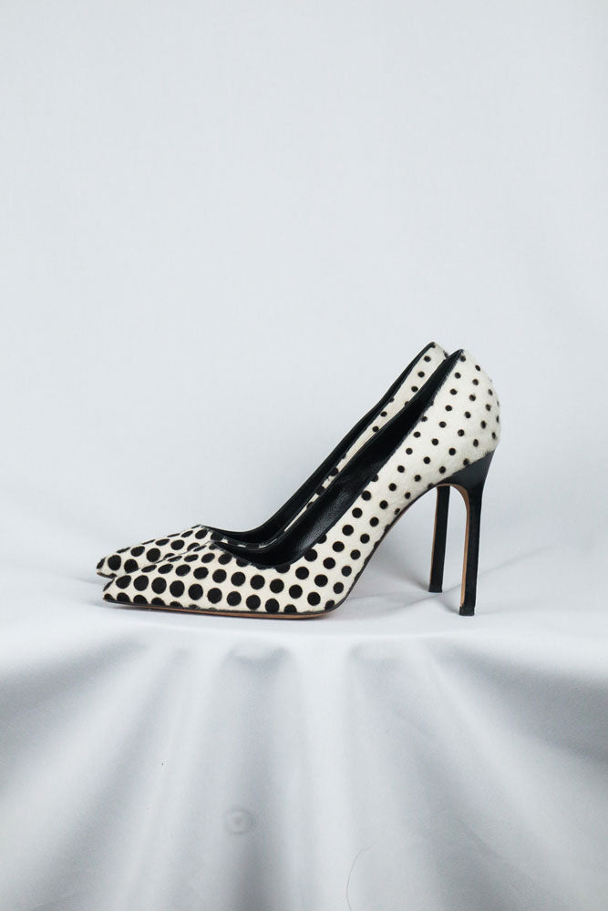 Manolo Blahnik Black & White Ponyhair Dot Pumps