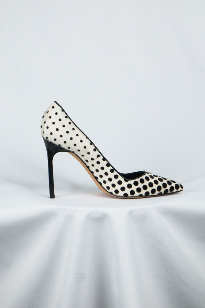 Manolo Blahnik Black & White Ponyhair Dot Pumps