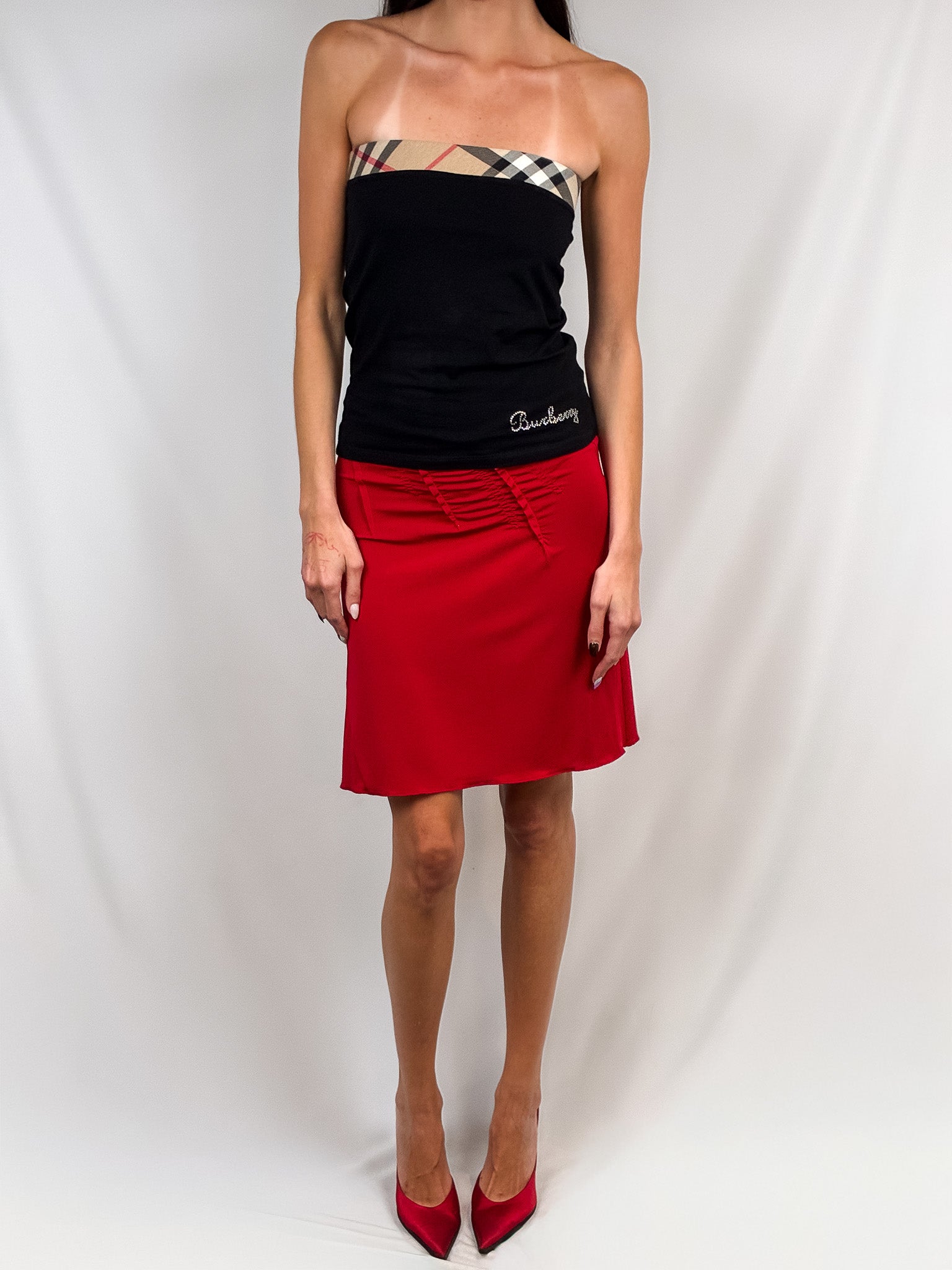 Burberry 2000s Nova Check Rhinestone Logo Tube Top - S/M