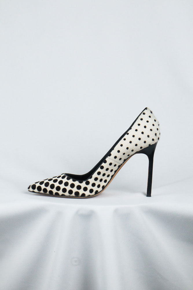 Manolo Blahnik Black & White Ponyhair Dot Pumps