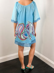 Rosapois Blue Paisley Print Cotton Mini Dress - S/M