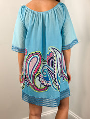 Rosapois Blue Paisley Print Cotton Mini Dress - S/M