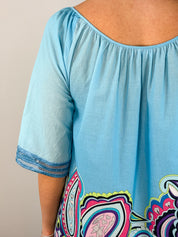 Rosapois Blue Paisley Print Cotton Mini Dress - S/M