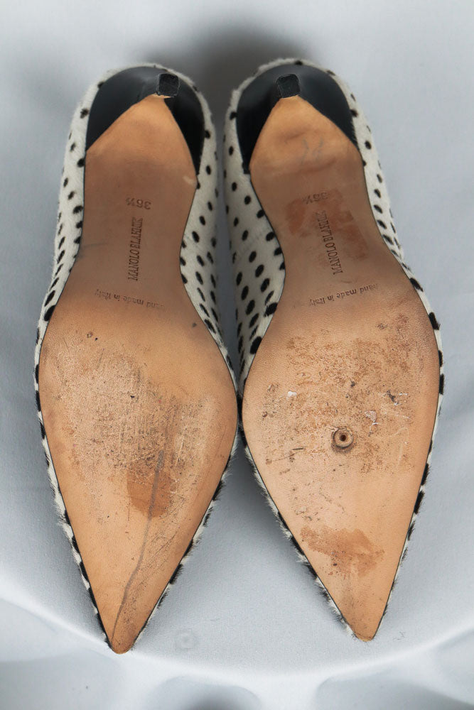Manolo Blahnik Black & White Ponyhair Dot Pumps