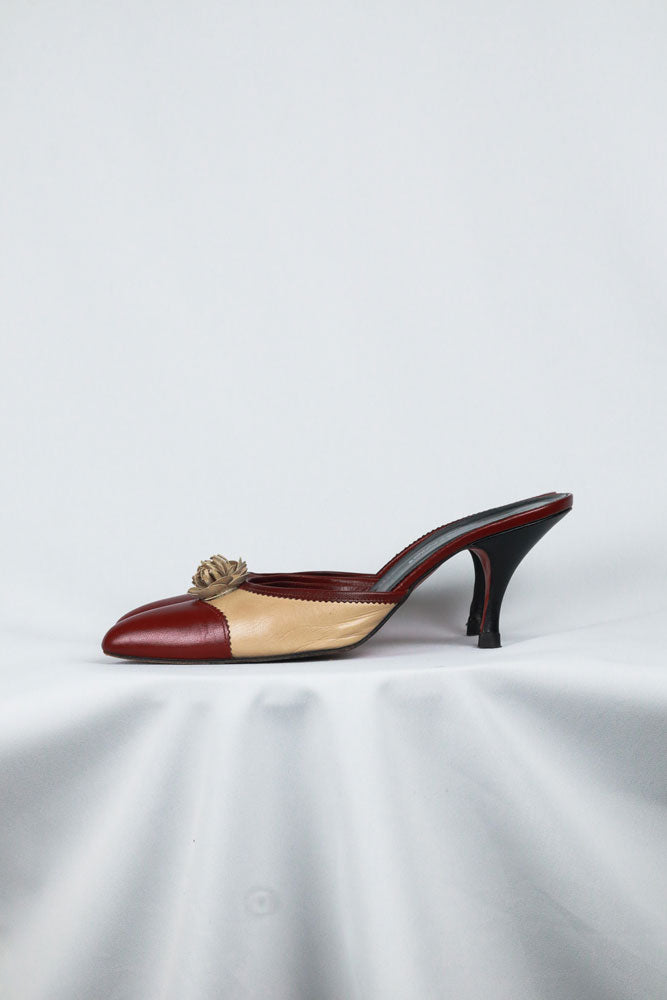 Blumarine Red and Beige Rosette Heels