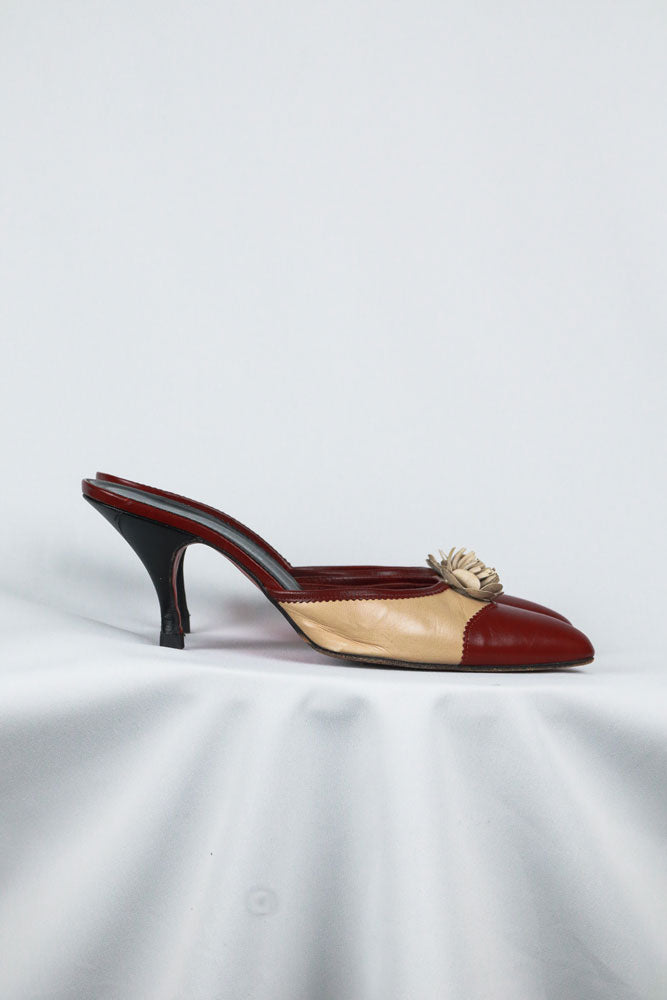 Blumarine Red and Beige Rosette Heels