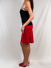 Alberta Ferretti 2000s Red Ruched Flared Skirt - M