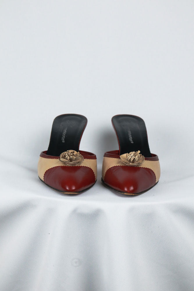 Blumarine Red and Beige Rosette Heels