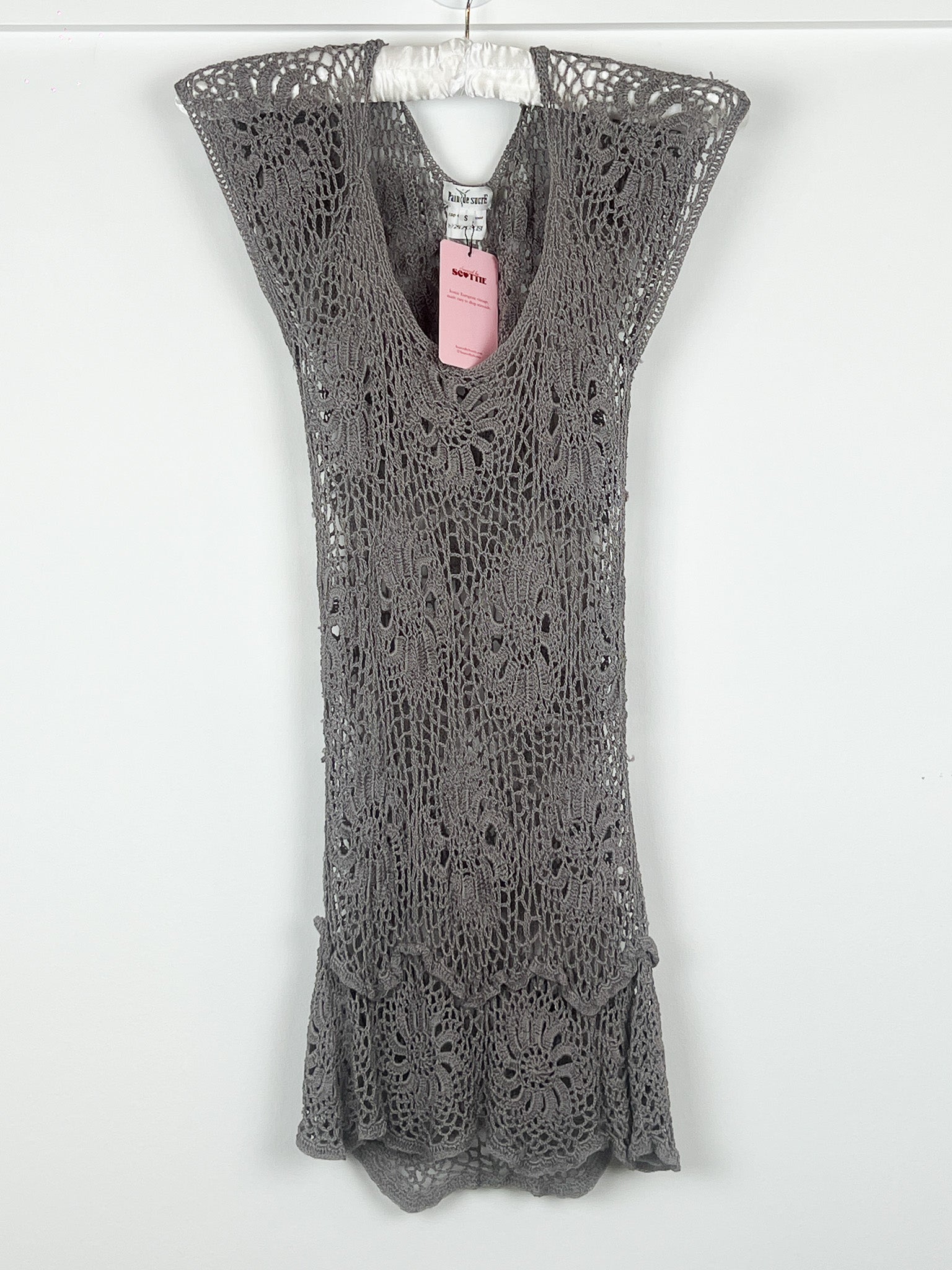 Pain de Sucre Grey Viscose Crochet Mini Dress Coverup - S