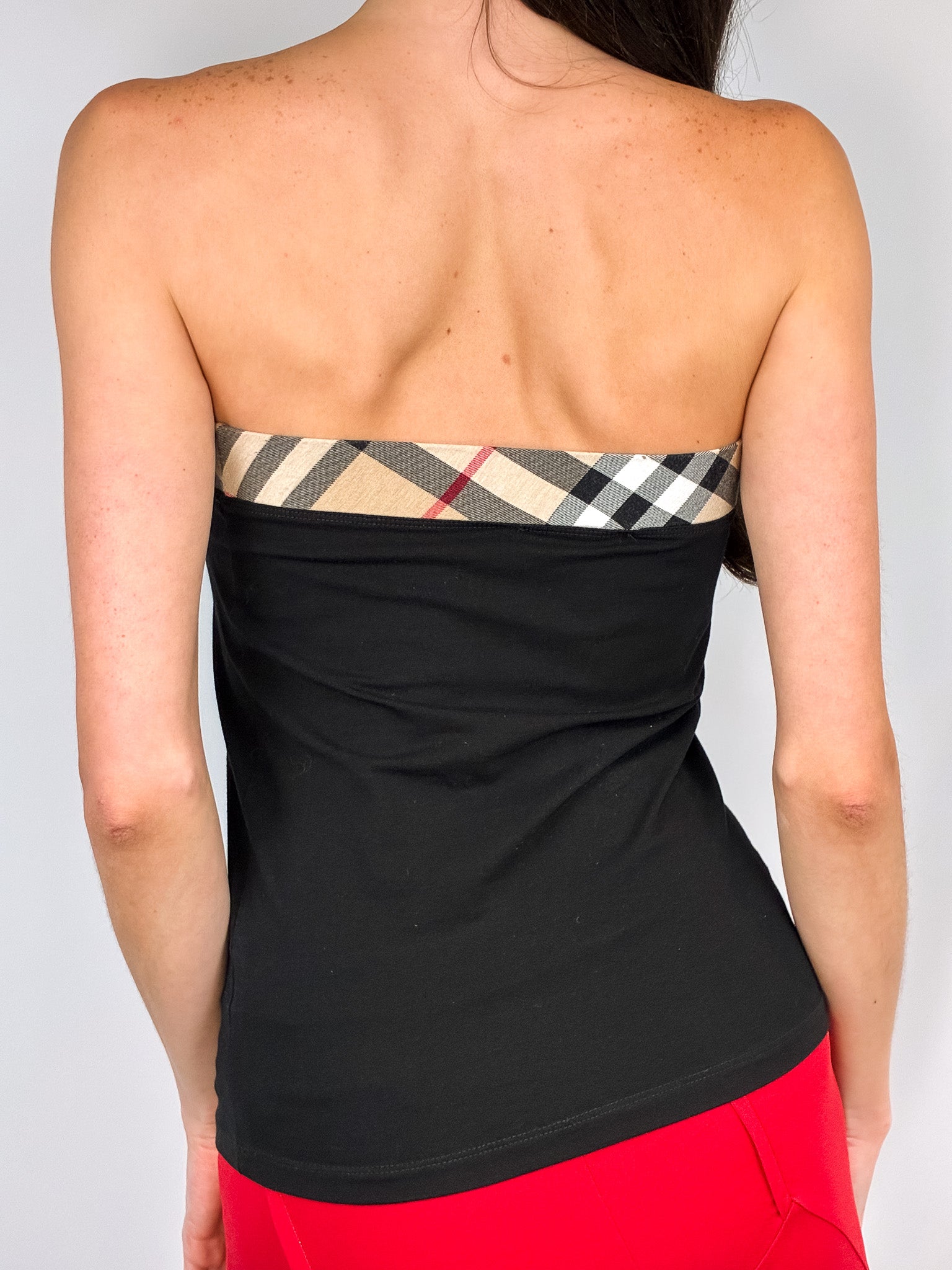 Burberry 2000s Nova Check Rhinestone Logo Tube Top - S/M