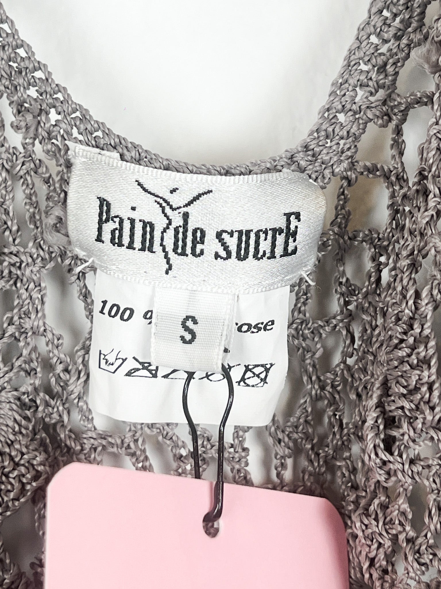 Pain de Sucre Grey Viscose Crochet Mini Dress Coverup - S