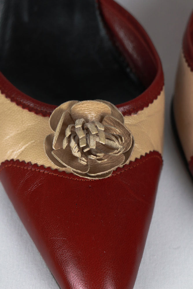 Blumarine Red and Beige Rosette Heels