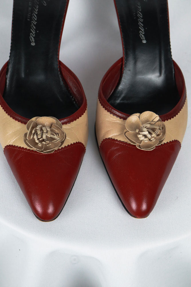Blumarine Red and Beige Rosette Heels