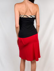 Alberta Ferretti 2000s Red Ruched Flared Skirt - M