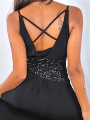 Class Roberto Cavalli 2000s Black Sequin Beaded Slit Gown - XS/S