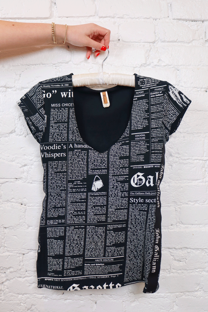 John Galliano Black News Paper Tee – Sourced by Scottie John Galliano Black News Paper Tee – Sourced by Scottie