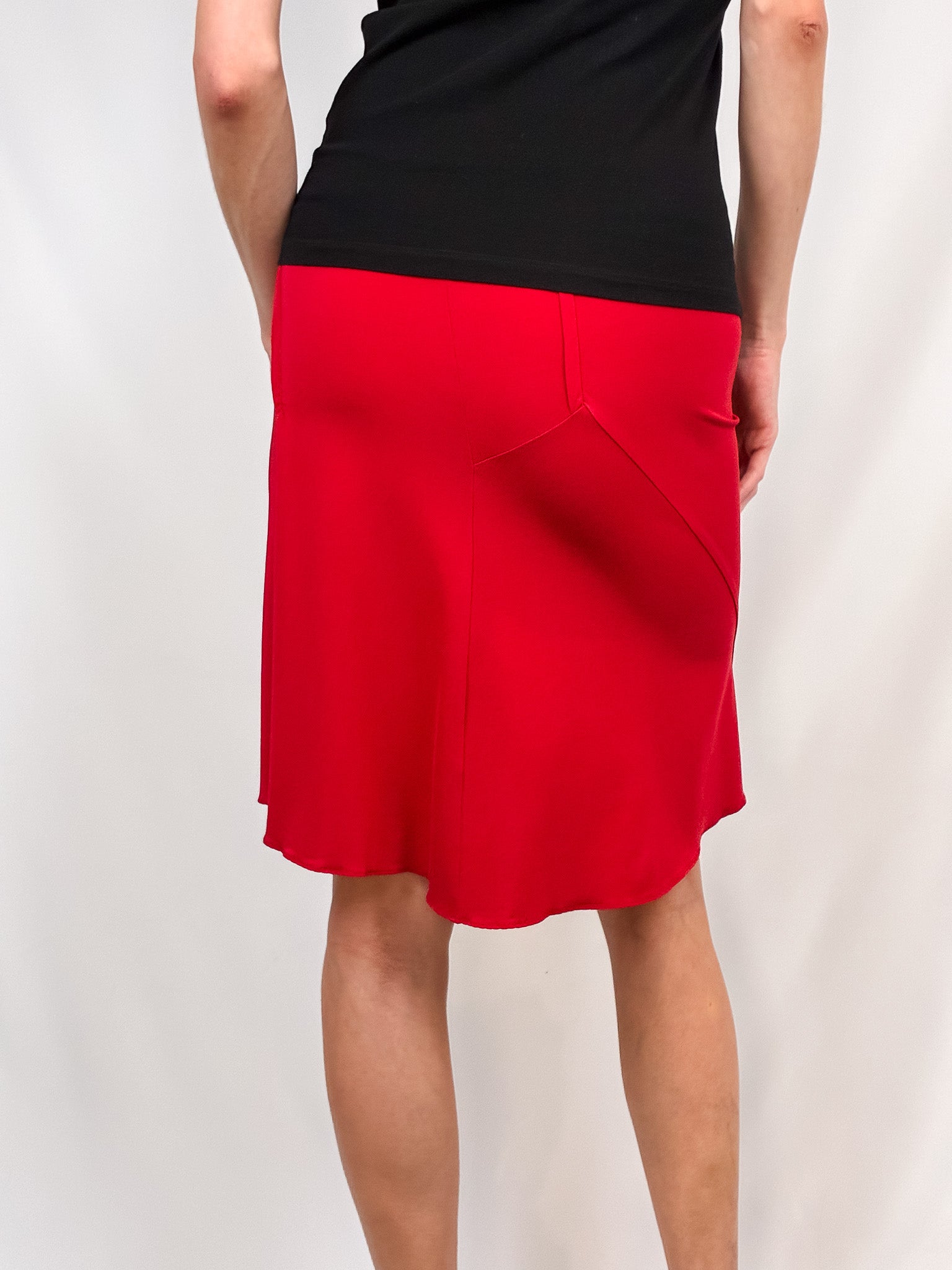 Alberta Ferretti 2000s Red Ruched Flared Skirt - M