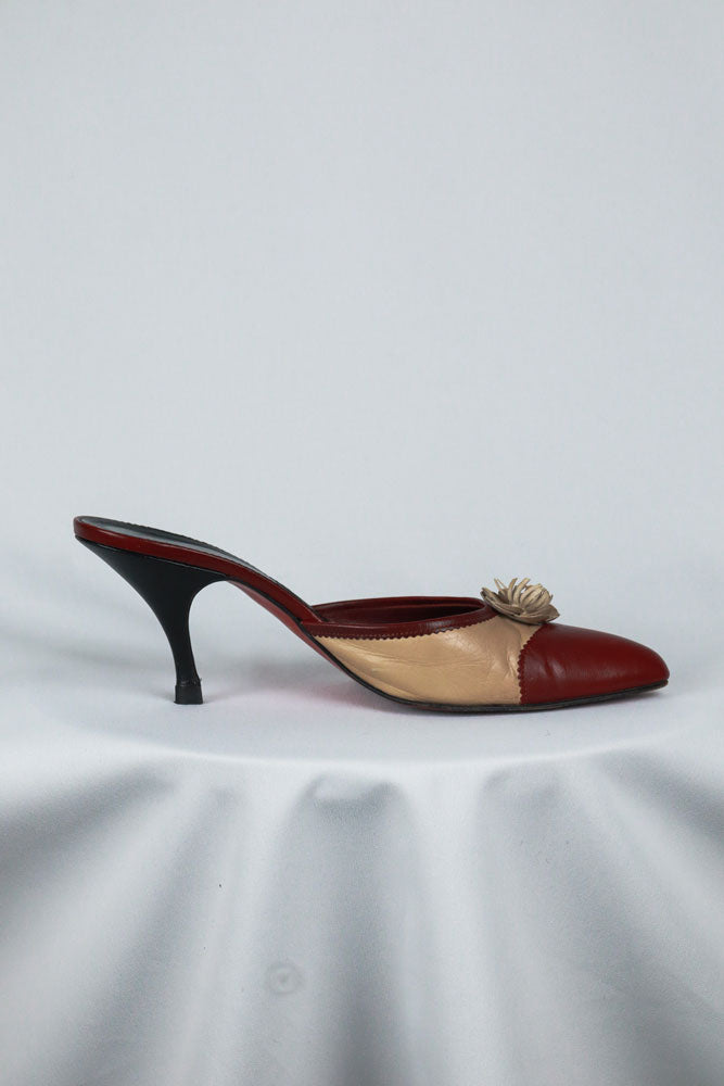 Blumarine Red and Beige Rosette Heels